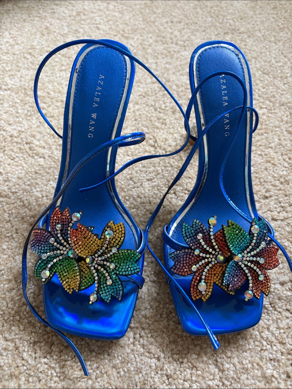 Azalea Wang Blue Multicolor Crystal Floral Tie-Heels